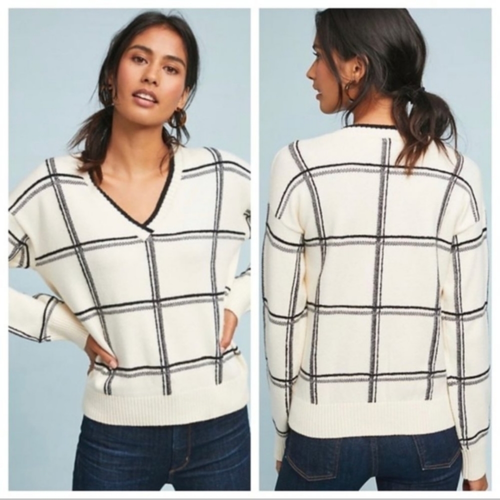 Moth v-neck plaid sweater